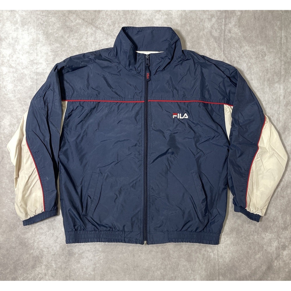Vintage Fila Jacket Mens Large Blue White Full Zip Up Track Embroidered Active